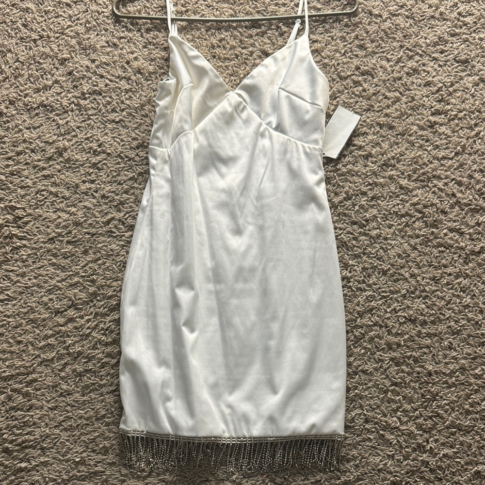 B Darlin White Mini Dress With Fringe